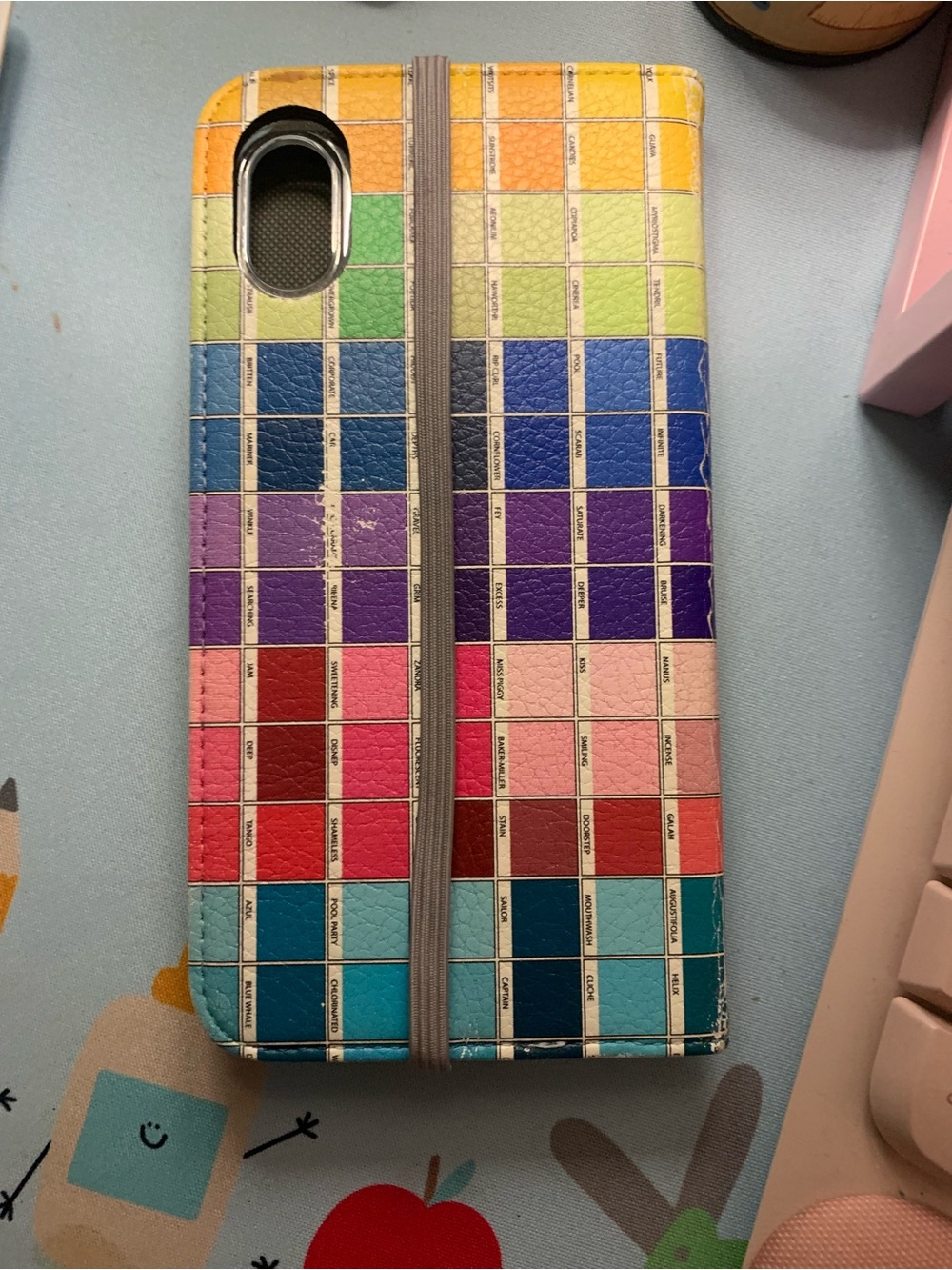 Wallet-Style Rainbow Tile Phone Case with Elastic Closure iPhone XR